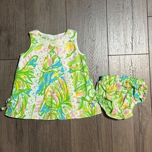 Lilly Pulitzer Baby Girls Tropical Floral Shift Dress and Bloomers Set 6-12M